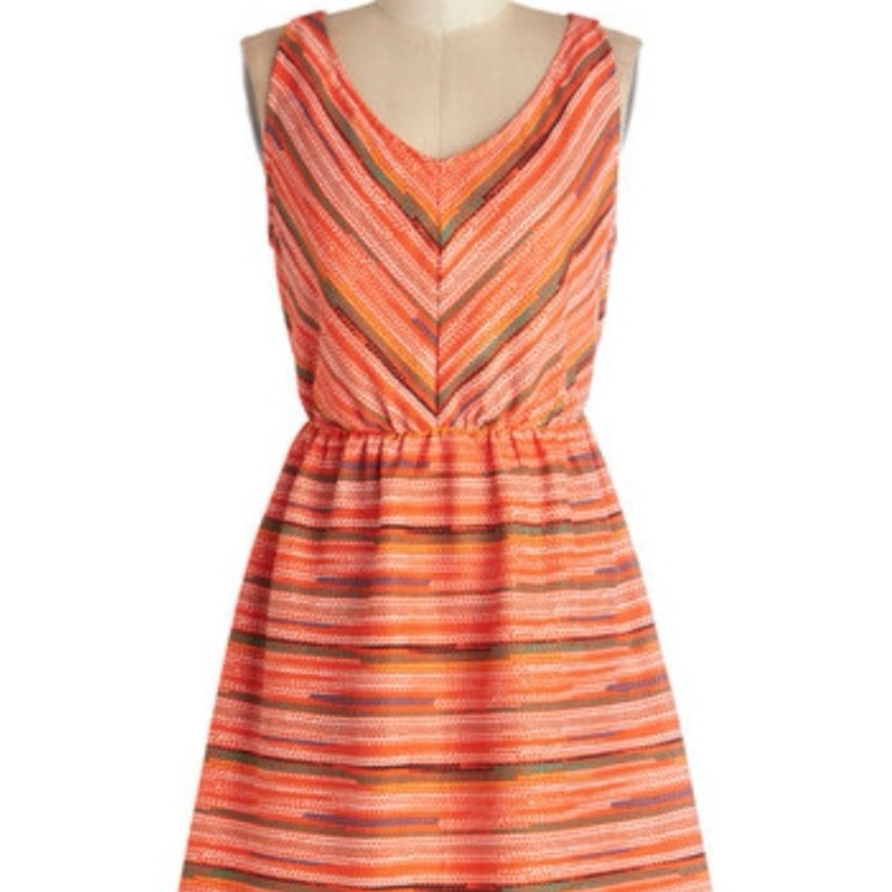Tulle Striped Mini Dress - Red and Orange